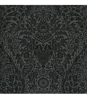 2973-87365 - Maris Charcoal Flock Damask Wallpaper by A Street