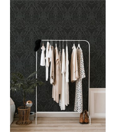 2973-87365 - Maris Charcoal Flock Damask Wallpaper by A Street