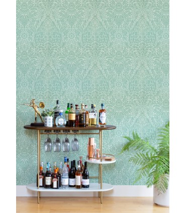 2973-87369 - Maris Mint Flock Damask Wallpaper by A Street