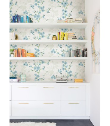 2973-90107 - Nicolette Light Blue Floral Trail Wallpaper by A Street