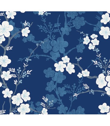 2973-90104 - Nicolette Navy Floral Trail Wallpaper by A Street