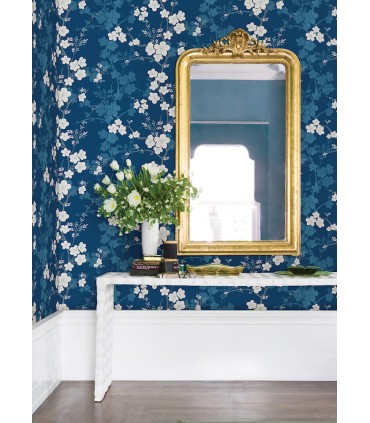 2973-90104 - Nicolette Navy Floral Trail Wallpaper by A Street