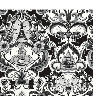 2973-90886 - Sadie Black Parisian Damask Wallpaper by A Street