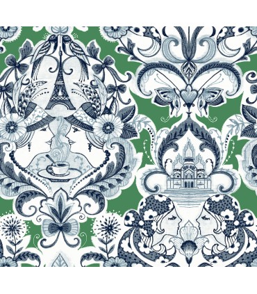 2973-90887 - Sadie Green Parisian Damask Wallpaper by A Street