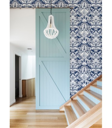 2973-90885 - Sadie Navy Parisian Damask Wallpaper by A Street