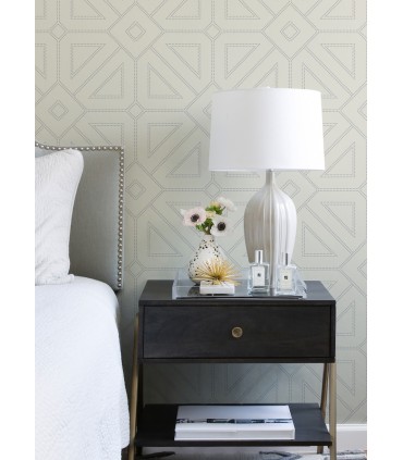 2973-87371 - Voltaire Grey Beaded Geometric Wallpaper by A Street