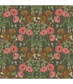 2999-44124 - Kurre Dark Green Woodland Damask Wallpaper by A Street