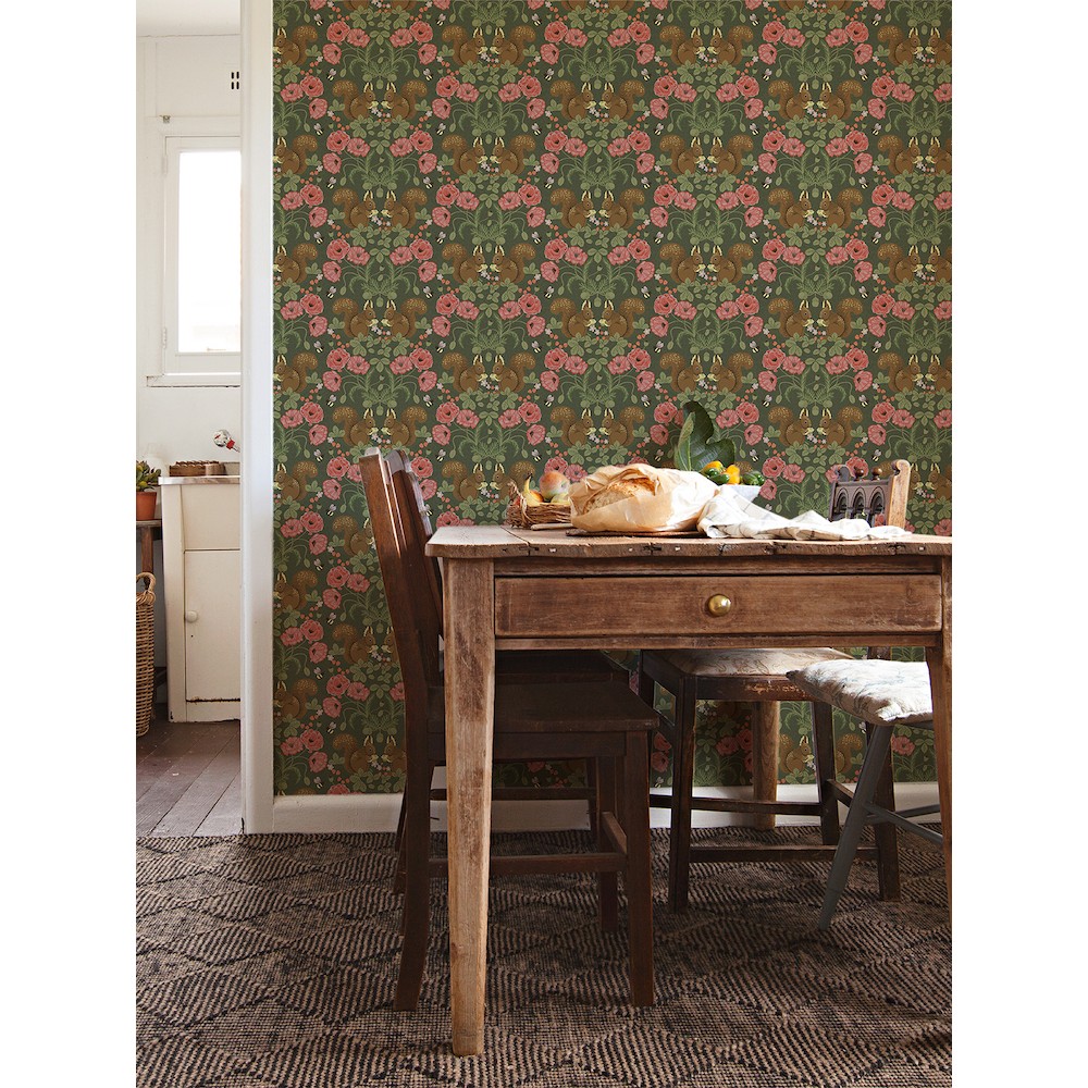 Green Damask Basic Removable Wallpaper 6296| Walls By Me