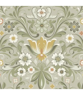2999-24113 - Ostanskar Green Retro Floral Wallpaper by A Street