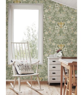 2999-24113 - Ostanskar Green Retro Floral Wallpaper by A Street