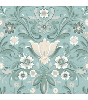 2999-24111 - Ostanskar Turquoise Retro Floral Wallpaper by A Street