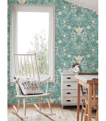 2999-24111 - Ostanskar Turquoise Retro Floral Wallpaper by A Street