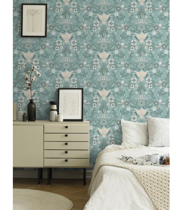 2999-24111 - Ostanskar Turquoise Retro Floral Wallpaper by A Street