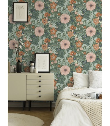 2999-13109 - Victoria Green Floral Nouveau Wallpaper by A Street