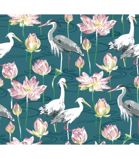 4081-87552 - Barton Teal Heron Wallpaper by A Street