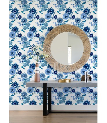 4081-26324 - Essie Blue Painterly Floral Wallpaper by A Street