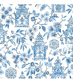 4081-26310 - Helaine Blue Pagoda Wallpaper by A Street