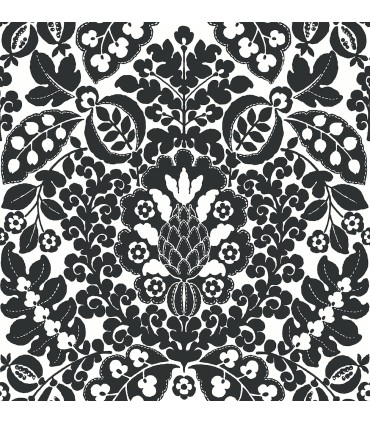 4081-26337 - Marni Black Fruit Damask Wallpaper by A Street