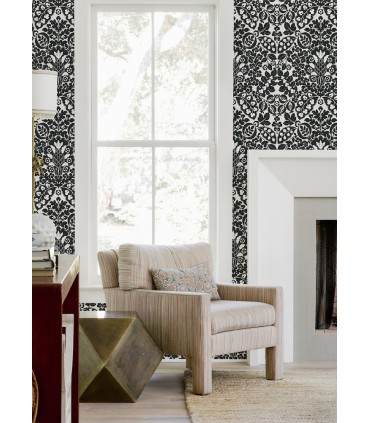 4081-26337 - Marni Black Fruit Damask Wallpaper by A Street