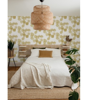 4014-87557 - Aida Gold Potted Plant Wallpaper by A Street