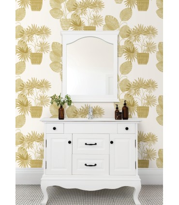 4014-87557 - Aida Gold Potted Plant Wallpaper by A Street