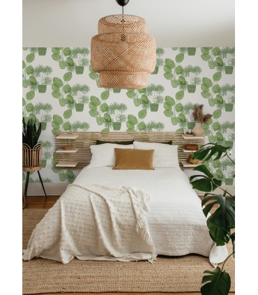 4014-87558 - Aida Green Potted Plant Wallpaper by A Street