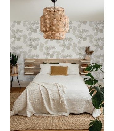 4014-87555 - Aida Grey Potted Plant Wallpaper by A Street