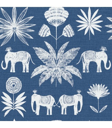 4014-26436 - Bazaar Blue Elephant Oasis Wallpaper by A Street