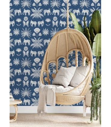 4014-26436 - Bazaar Blue Elephant Oasis Wallpaper by A Street