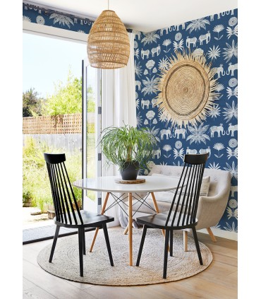 4014-26436 - Bazaar Blue Elephant Oasis Wallpaper by A Street
