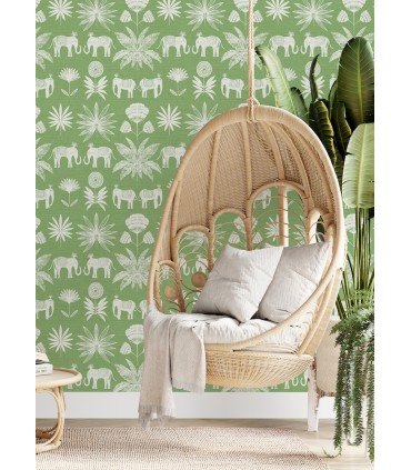 4014-26435 - Bazaar Green Elephant Oasis Wallpaper by A Street