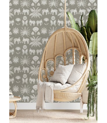 4014-26437 - Bazaar Grey Elephant Oasis Wallpaper by A Street