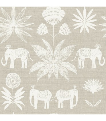 4014-26433 - Bazaar Light Grey Elephant Oasis Wallpaper by A Street