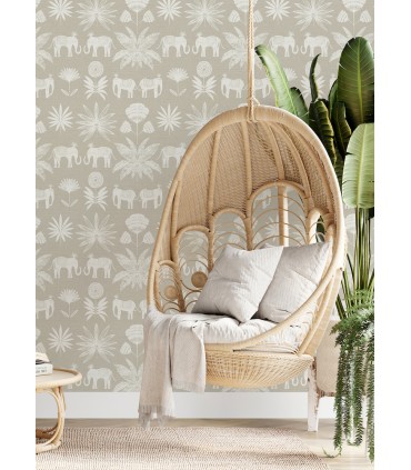 4014-26433 - Bazaar Light Grey Elephant Oasis Wallpaper by A Street