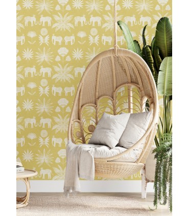 4014-26434 - Bazaar Yellow Elephant Oasis Wallpaper by A Street