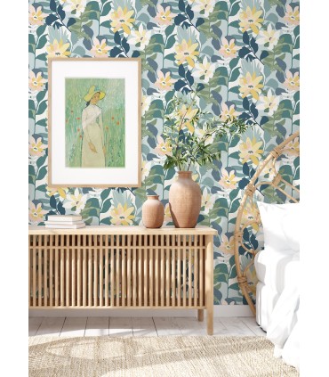 4014-26456 - Koko Turquoise Floral Wallpaper by A Street