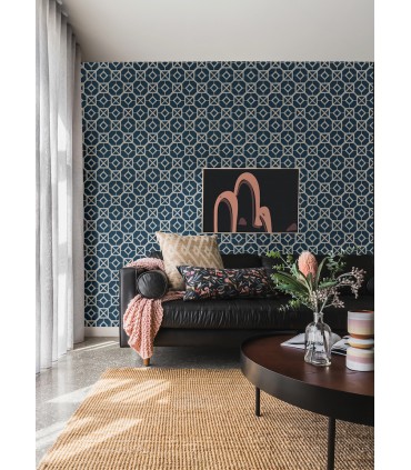 4014-26411 - Livia Dark Blue Trellis Wallpaper by A Street