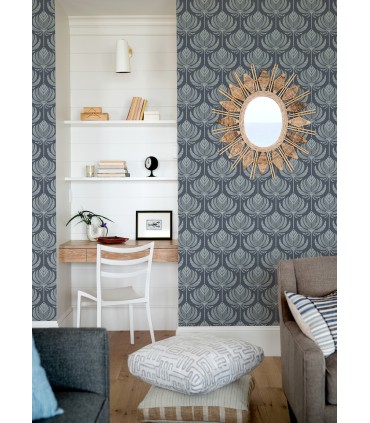 4014-26424 - Palmier Navy Lotus Fan Wallpaper by A Street