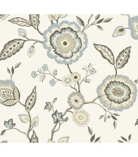 GO8234 - Dahlia Blooms Cotton/Sky Wallpaper- Greenhouse by York