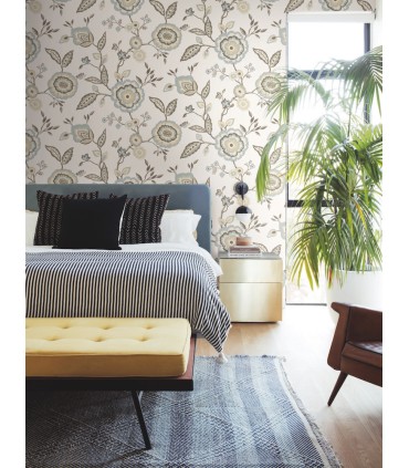 GO8234 - Dahlia Blooms Cotton/Sky Wallpaper- Greenhouse by York