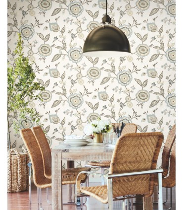 GO8234 - Dahlia Blooms Cotton/Sky Wallpaper- Greenhouse by York