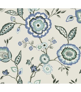 GO8231 - Dahlia Blooms Dove/Cornflower Wallpaper- Greenhouse by York