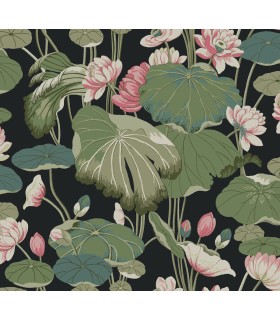 GO8292 - Lotus Pond Midnight/Flamingo Wallpaper- Greenhouse by York