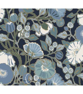 GO8312 - Vincent Poppies Indigo Wallpaper- Greenhouse by York