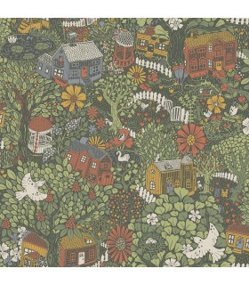 4111-63003 - Bygga Bo Green Woodland Village Wallpaper by A Street