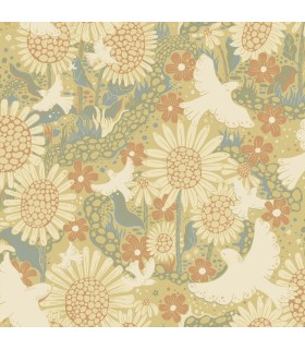 4111-63008 - Dromma Coral Songbirds and Sunflowers Wallpaper by A Street
