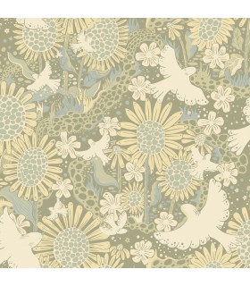 4111-63009 - Dromma Sage Songbirds and Sunflowers Wallpaper by A Street