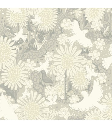 4111-63011 - Dromma Light Grey Songbirds and Sunflowers Wallpaper by A Street