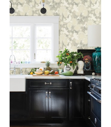 4111-63011 - Dromma Light Grey Songbirds and Sunflowers Wallpaper by A Street