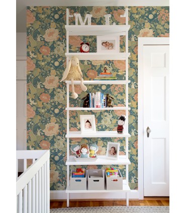 4111-63013 -Vaxa Teal Rabbits & Rosehips Wallpaper by A Street